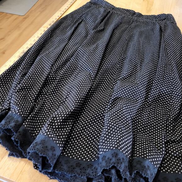 Cato 100% Cotton Size 10 Black Polka Dot A-line Knee Length Skirt Side Zip - Picture 2 of 4